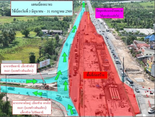 ประชาสัมพันธ์การเบี่ยงจราจรเพื่อใช้ระหว่างการก่อสร้าง โครงการก่อสร้างทางแยกต่างระดับจุดตัดทางหลวงหมายเลข 42 ตัดทางหลวงหมายเลข